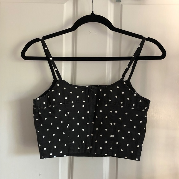 Vintage 90s Black & White Polka Dot Spaghetti Strap Bustier Crop Tank Top Small - Picture 2 of 5